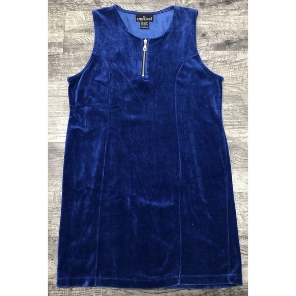 Vintage Dresses & Skirts - Carole Little 90s Blue Velvet Dress Sz L Midi Sleeveless Party Prom Tunic A8